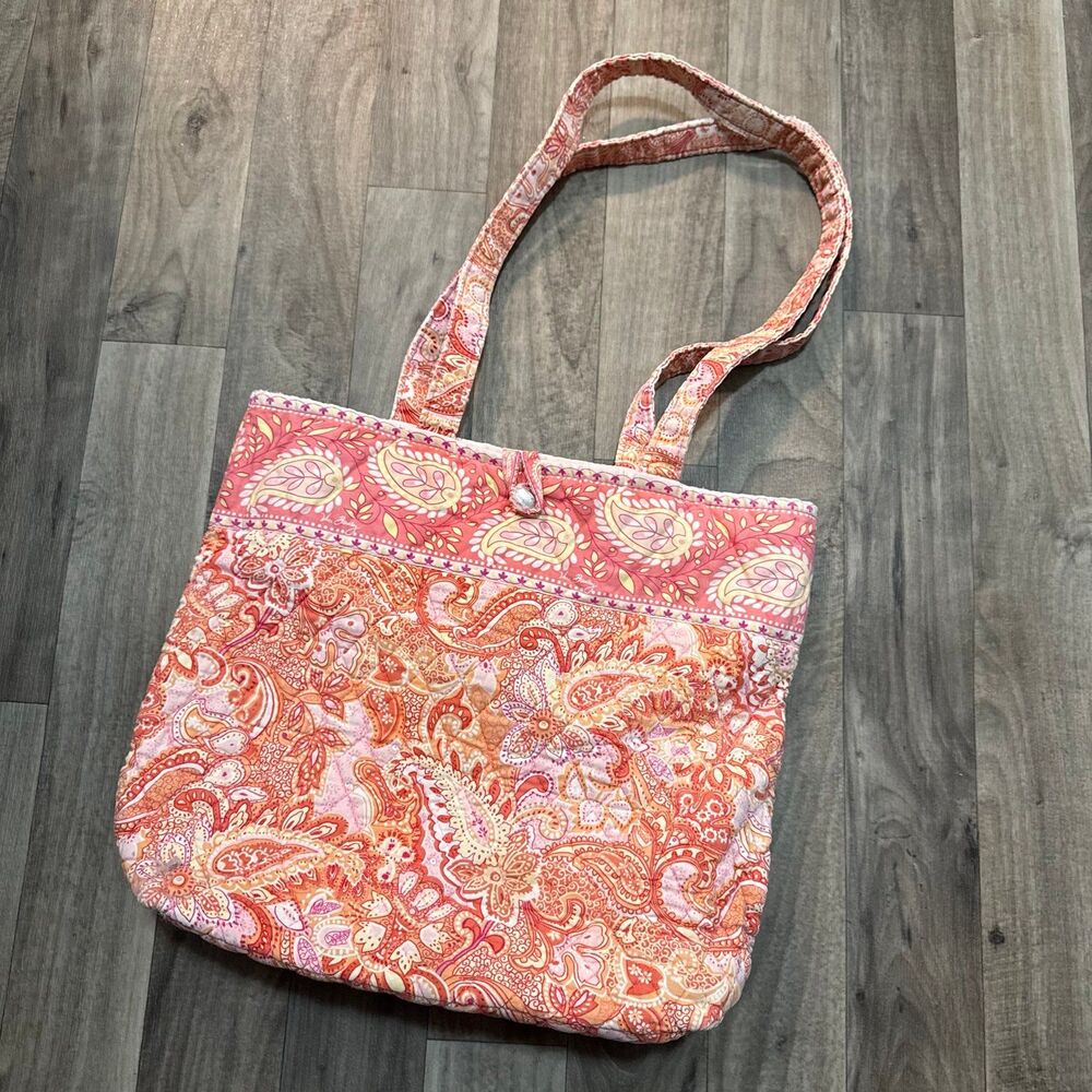 Vintage Vera Bradley Retired Sherbet Paisley Quilted Tote Bag Shoulder Purse